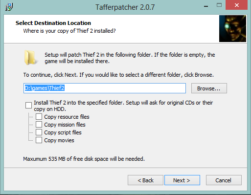 Installing Thief 2 with Tafferpatcher